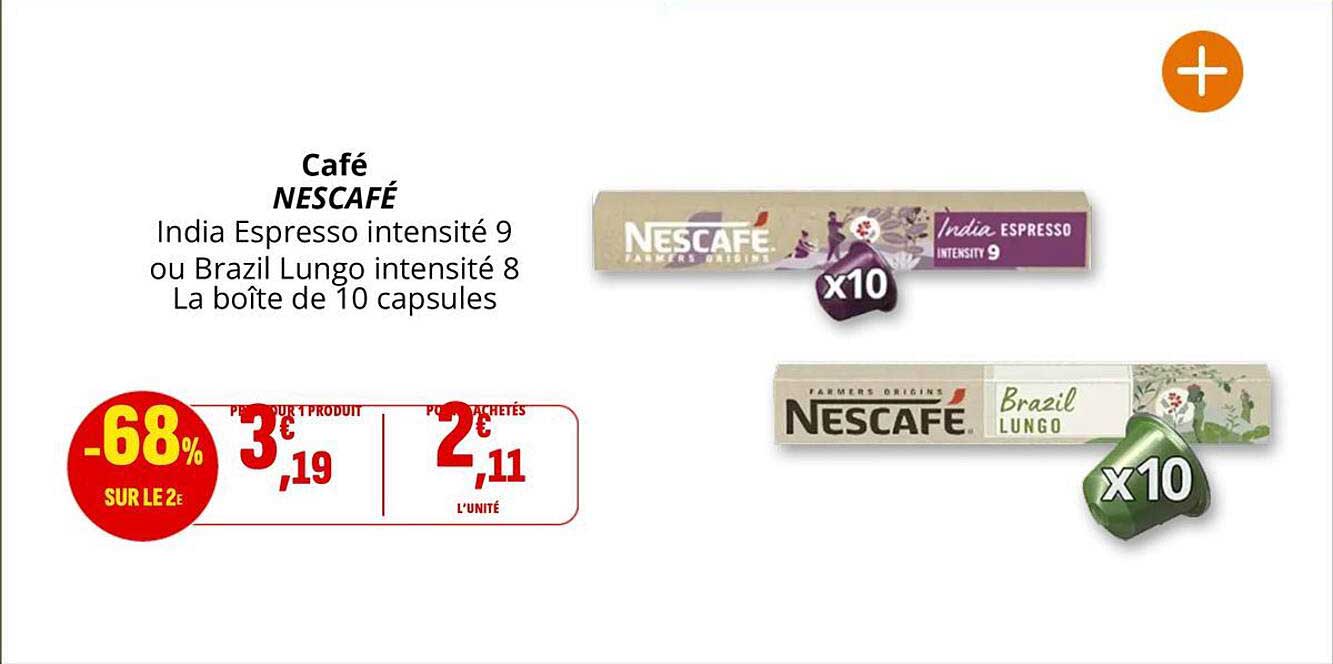 Café NESCAFÉ - India Espresso intensité 9 ou Brazil Lungo intensité 8