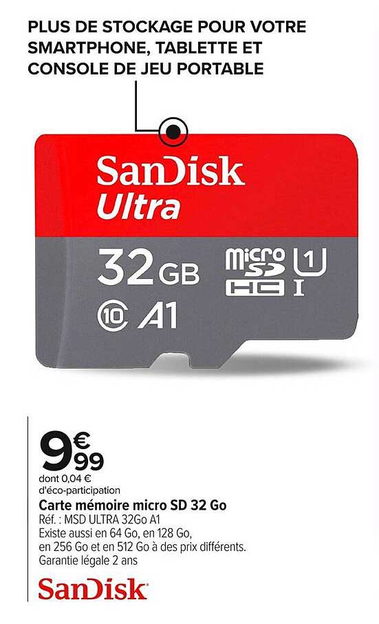 Carte mémoire micro SD 32 Go