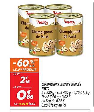 CHAMPIGNONS DE PARIS ÉMINCÉS NETTO