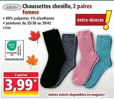 Chaussettes chenille, 2 paires femme