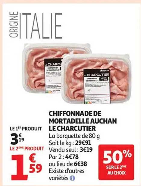 Chiffonnade de mortadelle Auchan Le Charcutier