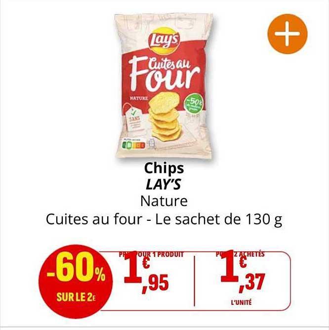 Chips LAY'S Nature Cuites au four - Le sachet de 130 g
