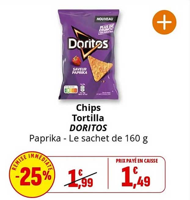 Chips Tortilla DORITOS Paprika - Le sachet de 160 g