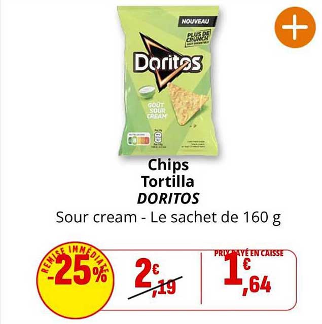 Chips Tortilla DORITOS Sour cream - Le sachet de 160 g