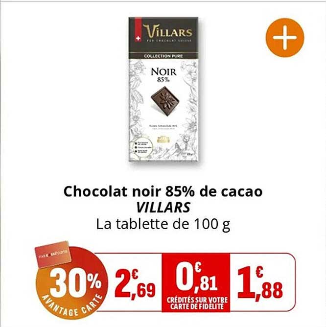 Chocolat noir 85% de cacao VILLARS