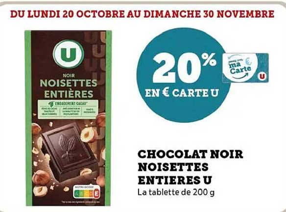 CHOCOLAT NOIR NOISETTES ENTIÈRES U