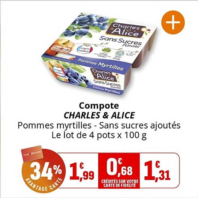 Compote CHARLES & ALICE Pommes myrtilles - Sans sucres ajoutés