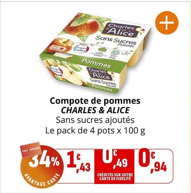 Compote de pommes CHARLES & ALICE Sans sucres ajoutés