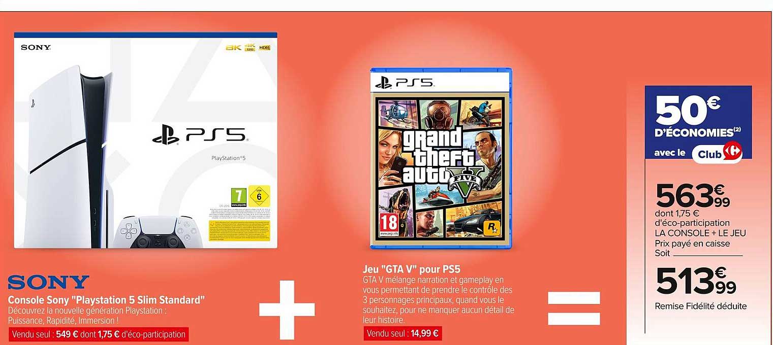 Console Sony "Playstation 5 Slim Standard" + Jeu "GTA V" pour PS5