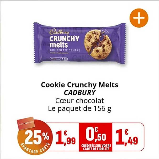 Cookie Crunchy Melts CADBURY Coeur chocolat Le paquet de 156 g
