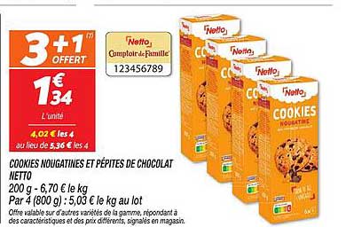 COOKIES NOUGATINES ET PÉPITES DE CHOCOLAT NETTO