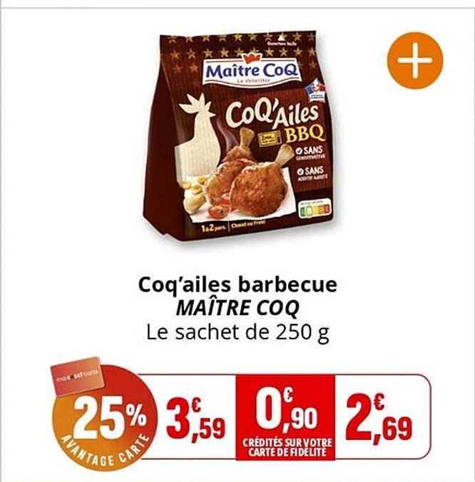 Coq'ailes barbecue MAÎTRE COQ Le sachet de 250 g