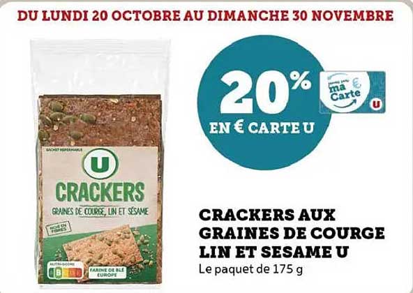 CRACKERS AUX GRAINES DE COURGE LIN ET SESAME U