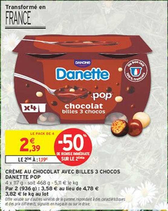 Crème au chocolat avec billes 3 chocos Danette Pop