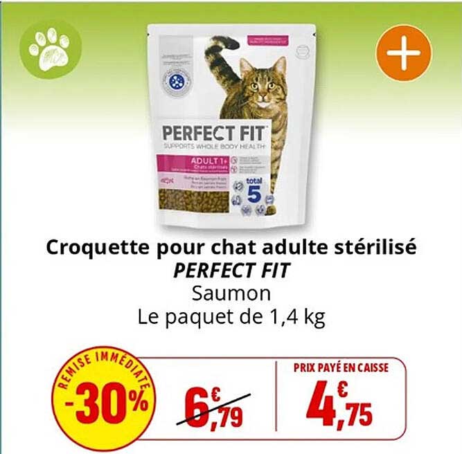 Croquette pour chat adulte stérilisé PERFECT FIT Saumon Le paquet de 1,4 kg