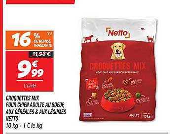 CROQUETTES MIX POUR CHIEN ADULTE AU BOEUF, AUX CÉRÉALES & AUX LÉGUMES NETTO