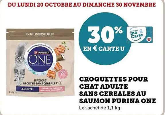 CROQUETTES POUR CHAT ADULTE SANS CEREALES AU SAUMON PURINA ONE