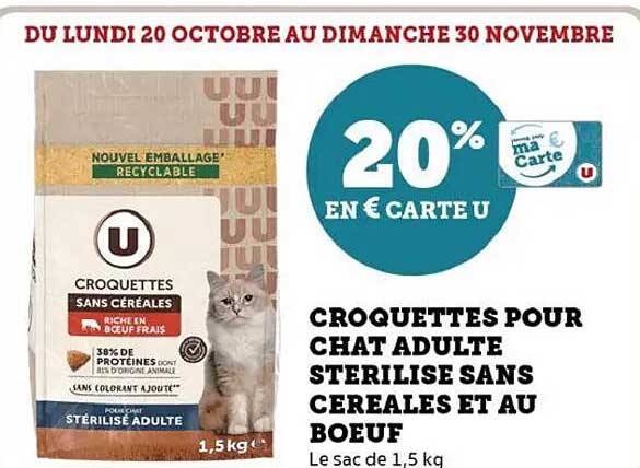 CROQUETTES POUR CHAT ADULTE STERILISE SANS CEREALES ET AU BOEUF