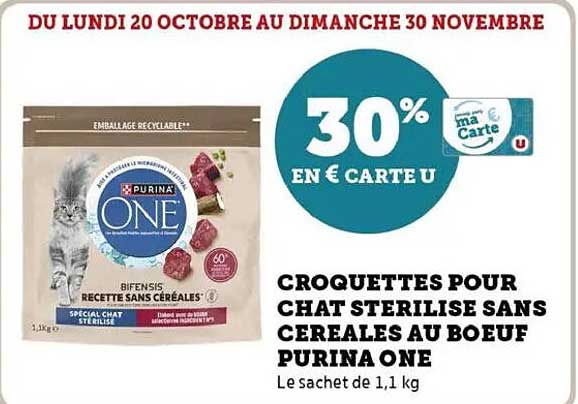 CROQUETTES POUR CHAT STERILISE SANS CEREALES AU BOEUF PURINA ONE