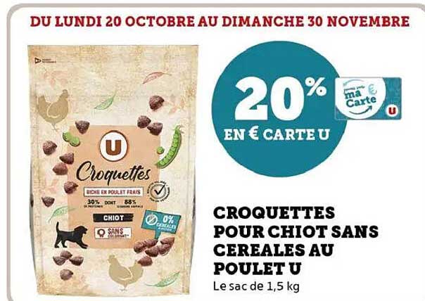 CROQUETTES POUR CHIOT SANS CEREALES AU POULET U