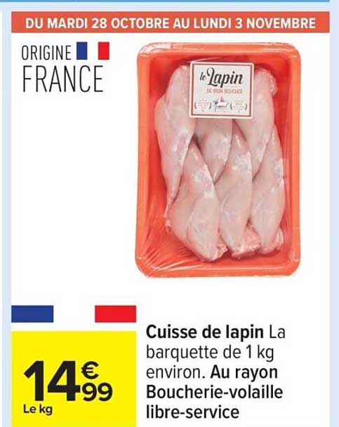 Cuisse de lapin La barquette de 1 kg environ.