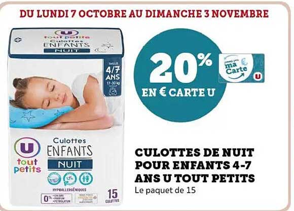 CULOTTES DE NUIT POUR ENFANTS 4-7 ANS U TOUT PETITS