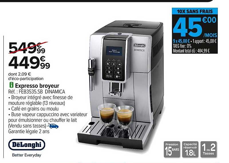 De'Longhi Expresso Broyeur Dinamica - 449,99 €