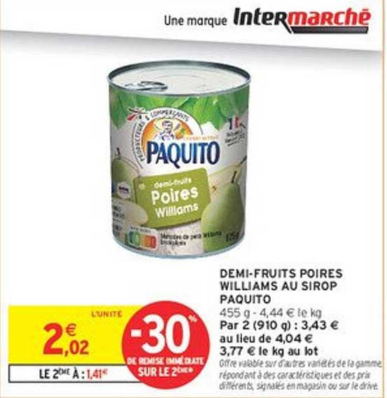 DEMI-FRUITS POIRES WILLIAMS AU SIROP PAQUITO