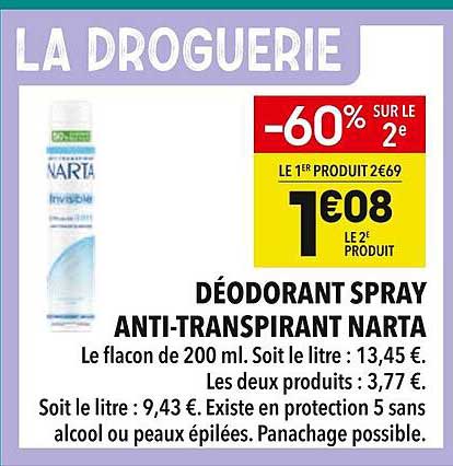 DÉODORANT SPRAY ANTI-TRANSPARENT NARTA