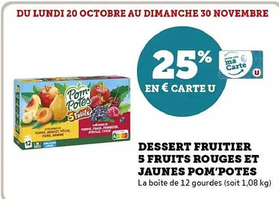 DESSERT FRUITIER 5 FRUITS ROUGES ET JAUNES POM'POTES