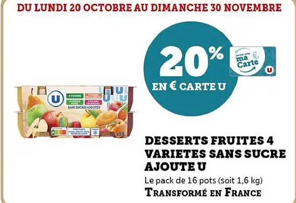 DESSERTS FRUITES 4 VARIETES SANS SUCRE AJOUTE U