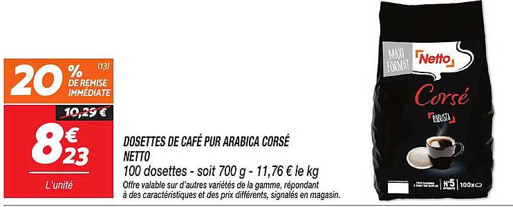 DOSSETTES DE CAFÉ PUR ARABICA CORSÉ NETTO