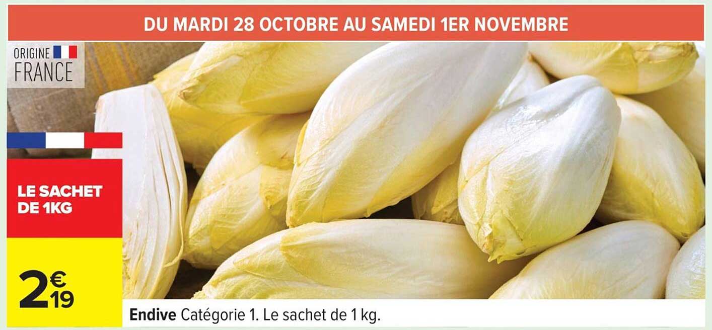 Endive Catégorie 1. Le sachet de 1 kg.