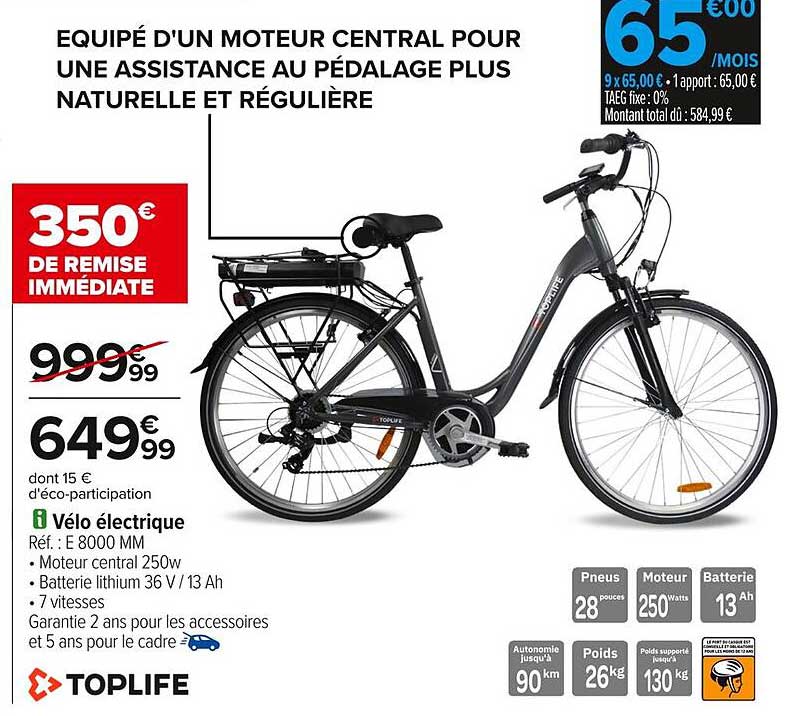 ÉQUIPÉ D'UN MOTEUR CENTRAL POUR UNE ASSISTANCE AU PÉDALAGE PLUS NATURELLE ET RÉGULIÈRE