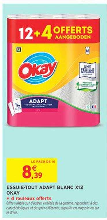 ESSUIE-TOUT ADAPT BLANC X12 OKAY + 4 rouleaux offerts