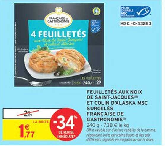 FEUILLETÉS AUX NOIX DE SAINT-JACQUES ET COLIN D'ALASKA MSC SURGELÉS