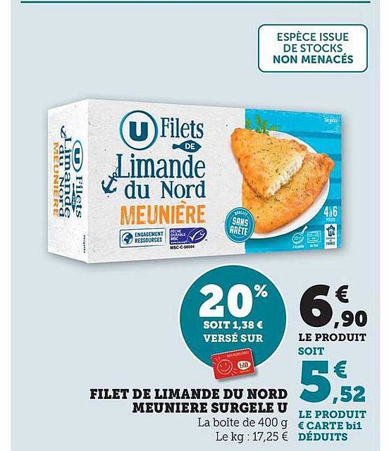 FILET DE LIMANDE DU NORD MEUNIÈRE SURGELÉ U