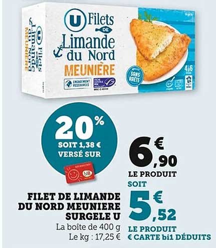 Filets de Limande du Nord Meunière surgelés U