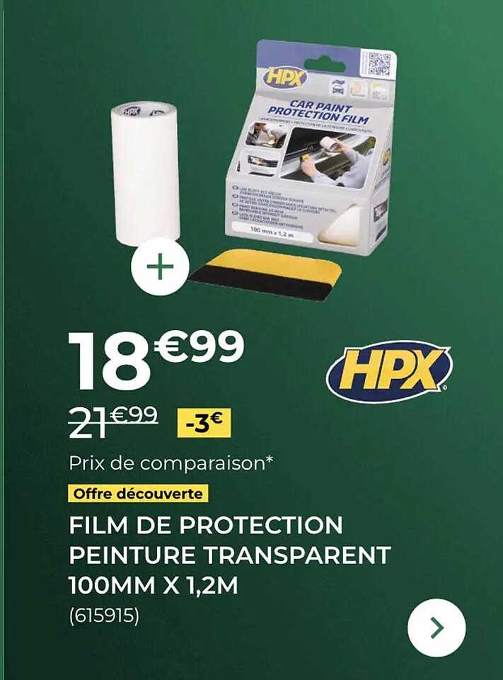 FILM DE PROTECTION PEINTURE TRANSPARENTE 100MM X 1,2M