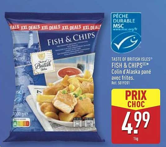 FISH & CHIPS* Colin d’Alaska pané avec frites.