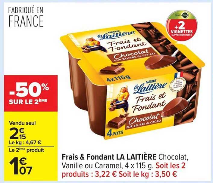 Frais & Fondant LA LAITIÈRE Chocolat, Vanille ou Caramel, 4 x 115 g