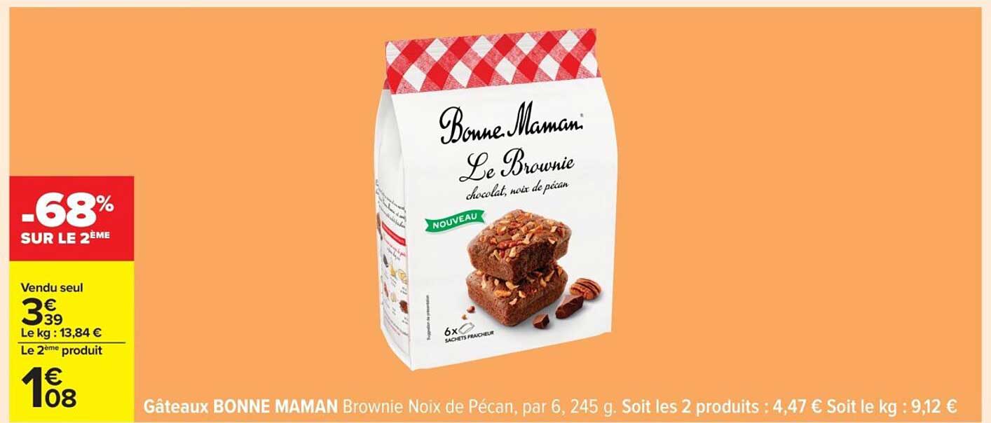 Gâteaux BONNE MAMAN Brownie Noix de Pécan