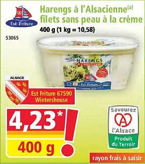 Harengs à l'Alsacienne filets sans peau à la crème