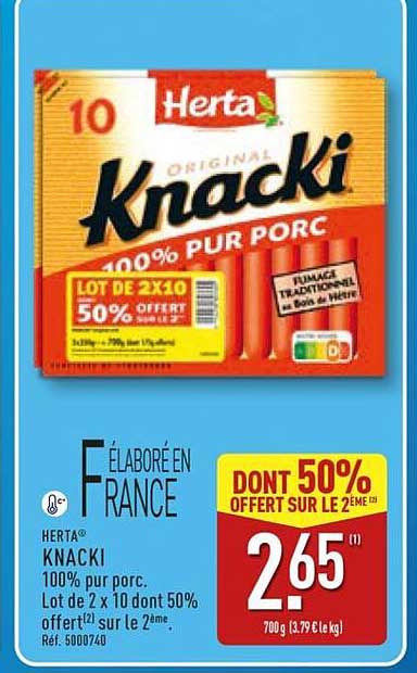 HERTA® KNACKI 100% Pur Porc - Lot de 2 x 10