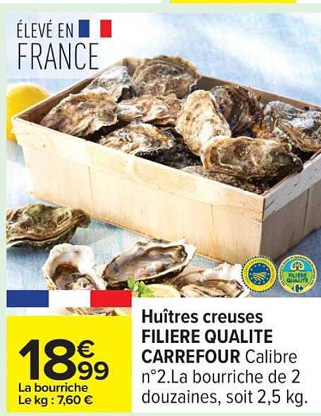 Huîtres creuses FILIERE QUALITE CARREFOUR Calibre n°2