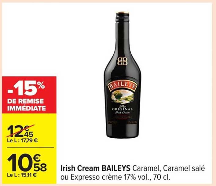 Irish Cream BAILEYS Caramel, Caramel salé ou Expresso crème 17% vol., 70 cl.