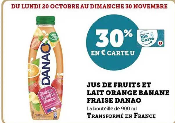 JUS DE FRUITS ET LAIT ORANGE BANANE FRAISE DANAO