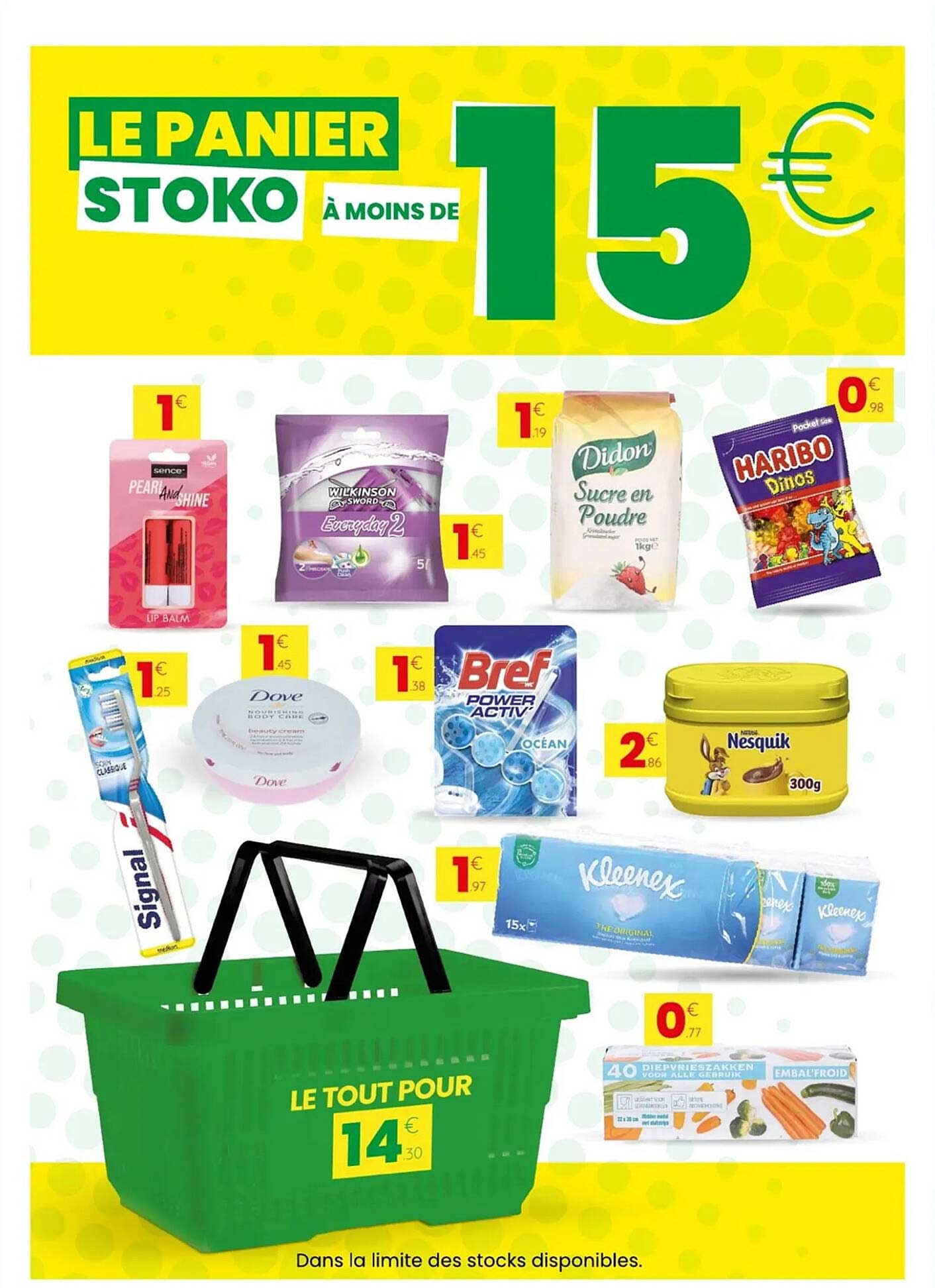 LE PANIER STOKO À MOINS DE 15 €