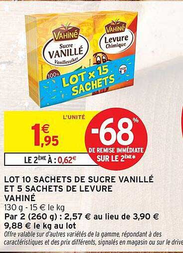 LOT 10 SACHETS DE SUCRE VANILLÉ ET 5 SACHETS DE LEVURE VAHINÉ