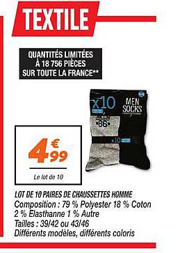 LOT DE 10 PAIRS DE CHAUSSETTES HOMME